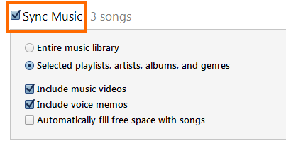 Sync Music button. See instructions above